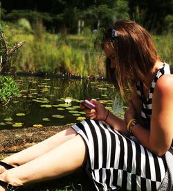 People relaxing in lake