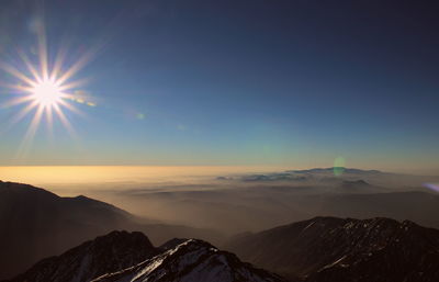 Scenic view of mountains during sunrise