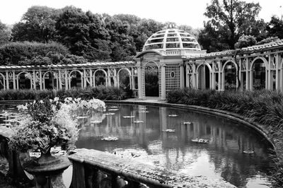 Reflection of built structure in pond