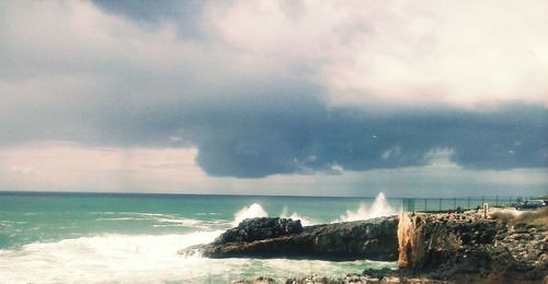 Scenic view of sea against cloudy sky