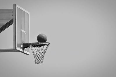 Low angle view of basketball hoop against clear sky