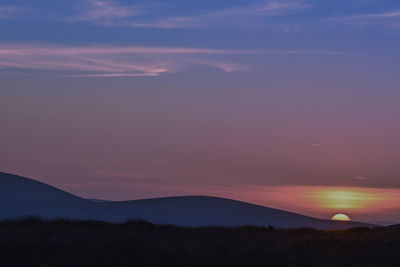 Scenic view of silhouette mountains against sky at sunset