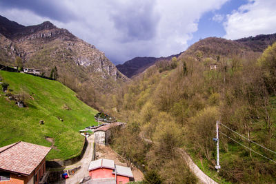 High angle view of mountains against sky