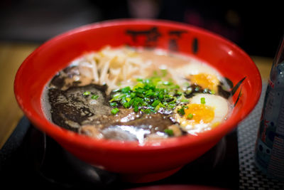 High angle view of soup in bowl