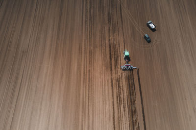 High angle view of tractor on agricultural field