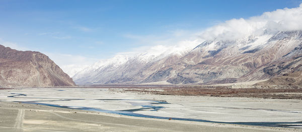 Scenic view of snowcapped mountains against sky