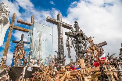 Low angle view of metal structure against sky