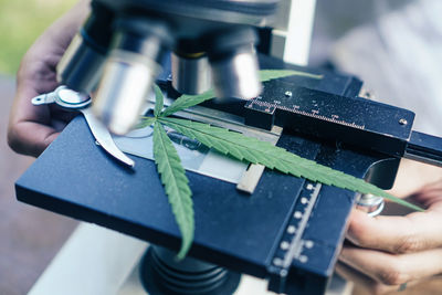 Close-up of hands working