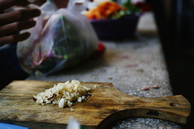 Close-up of chopped vegetables on cutting board