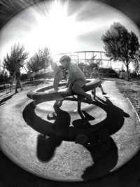 Woman playing in park