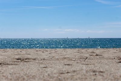 Scenic view of sea against clear blue sky