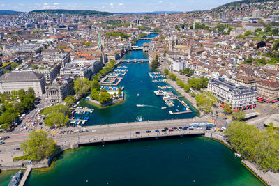 High angle view of buildings in city