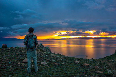Scenic view of sea against cloudy sky