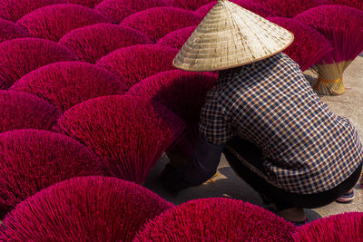 Drying incense sticks in quang phu cau handicraft village, ung hoa. 