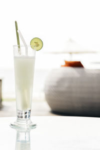 Close-up of beer in glass on table