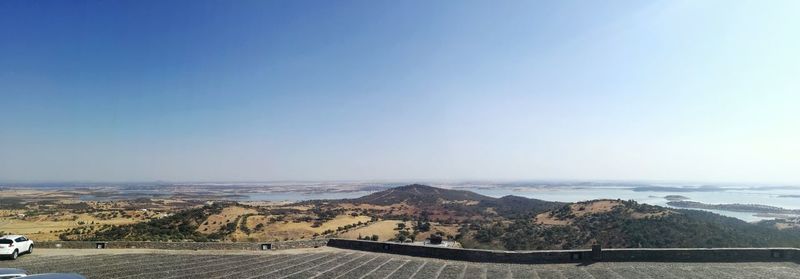 Scenic view of landscape against clear blue sky