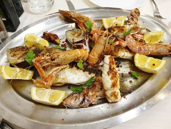 High angle view of food served in plate