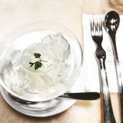 High angle view of drink on table