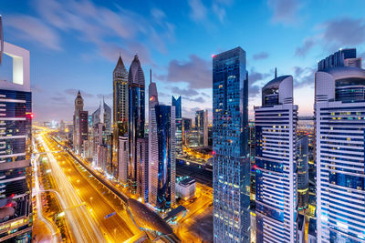 Aerial view of shaikh zayed road dubai early morning