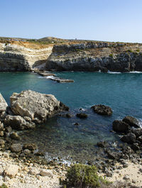 Scenic view of sea against clear sky