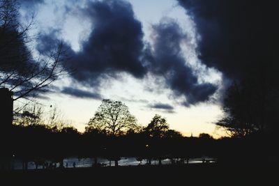 Silhouette of trees against cloudy sky