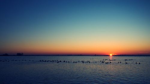 Scenic view of sea against clear sky during sunset