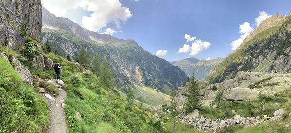 Panoramic view of landscape and mountains against sky