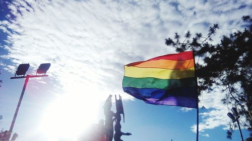 Low angle view of flag against sky