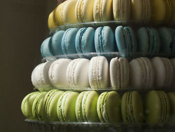 Close-up of colorful macaroons