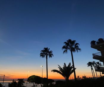 Silhouette palm trees against sky during sunset
