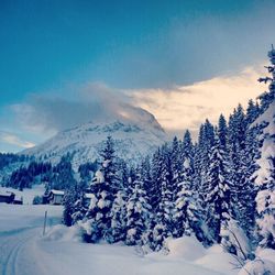 Scenic view of snow covered mountains