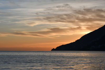 Sunset over the sea of the amalfi coast in italy.