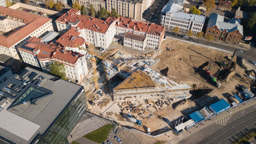 High angle view of buildings in city