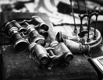 Close-up of bottle on wood