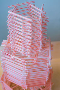 Close up recycled drinking straws construction building project.