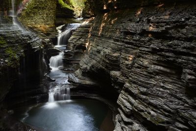 Stream flowing through rocks in forest