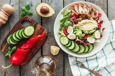 High angle view of vegetables on table