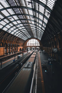 High angle view of train at railroad station