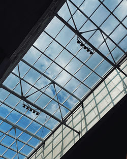 Low angle view of skylight in glass building