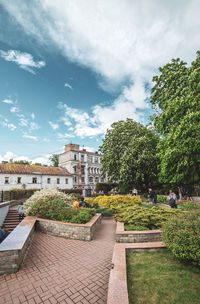 High angle view of trees against sky