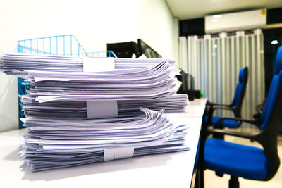 Stack of books on table