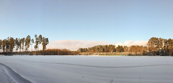 Beautiful winter landscape, panoramic scenery in sunny day