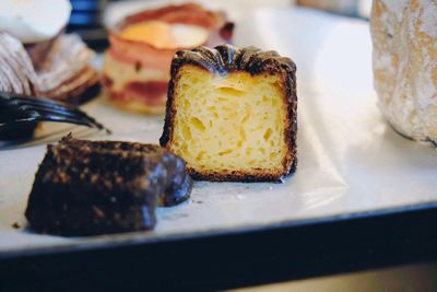 Close-up of cake in plate on table