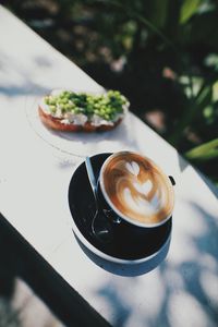 High angle view of breakfast on table