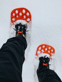 Midsection of person standing in snow