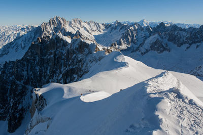 Scenic view of snow covered mountains