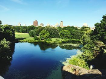 Scenic view of calm river in park