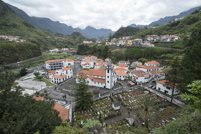 High angle view of townscape against sky