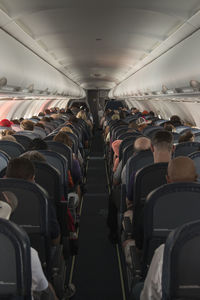 Rear view of people sitting in airplane