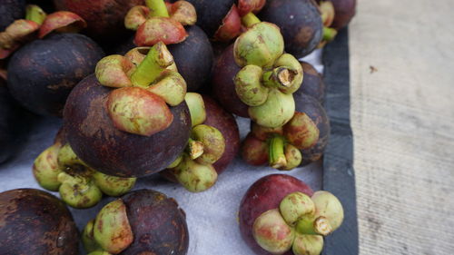 High angle view of grapes on table